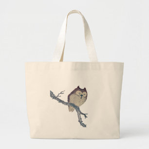 Japanese Sleeping Owl Night Artwork Large Tote Bag