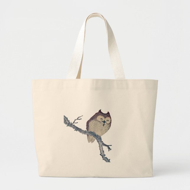 Japanese Sleeping Owl Night Artwork Large Tote Bag (Front)