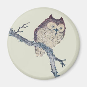 Japanese Sleeping Owl Night Artwork Magnet