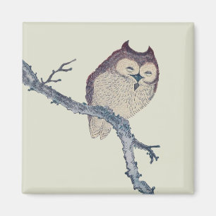 Japanese Sleeping Owl Night Artwork Magnet