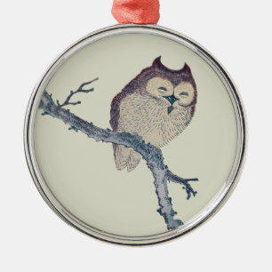 Japanese Sleeping Owl Night Artwork Metal Tree Decoration