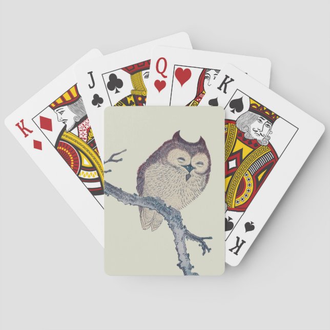 Japanese Sleeping Owl Night Artwork Playing Cards (Back)