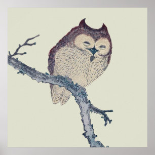 Japanese Sleeping Owl Night Artwork Poster
