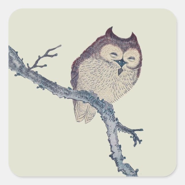 Japanese Sleeping Owl Night Artwork Square Sticker (Front)