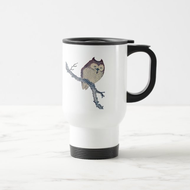 Japanese Sleeping Owl Night Artwork Travel Mug (Right)
