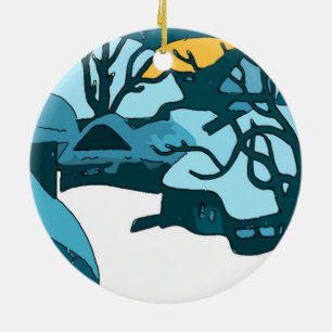 Japanese Snow Moon  Print Ceramic Tree Decoration