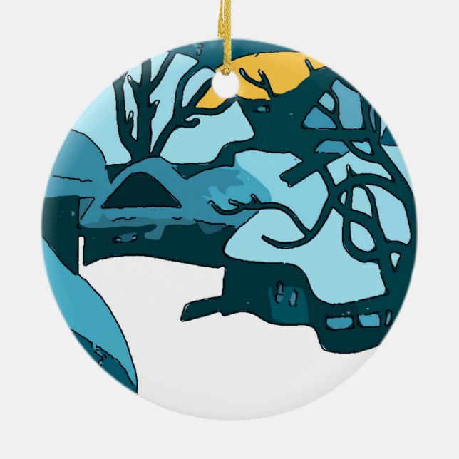 Japanese Snow Moon  Print Ceramic Tree Decoration (Back)