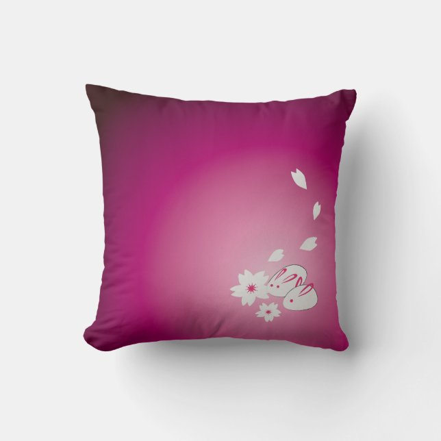 Japanese Snow Rabbits and Sakura Cushion (Front)