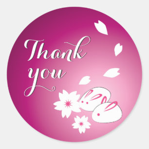 Japanese Snow Rabbits and Sakura Thank You Classic Classic Round Sticker