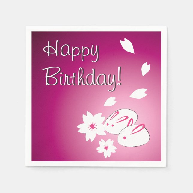 Japanese Snow Rabbits & Sakura Birthday Napkin (Front)