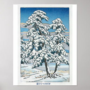 Japanese Snow, Tree & Mountain Poster