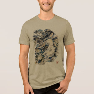 Japanese Snow Woman Art Winter Yokai In Kimono Tri-Blend Shirt