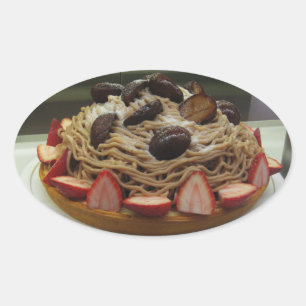 Japanese Spaghetti & Strawberry Cake Oval Sticker