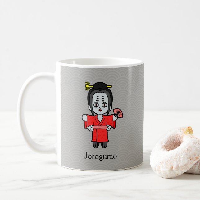 Japanese Spider Lady Jorogumo: Cartoon Yokai Coffee Mug (With Donut)