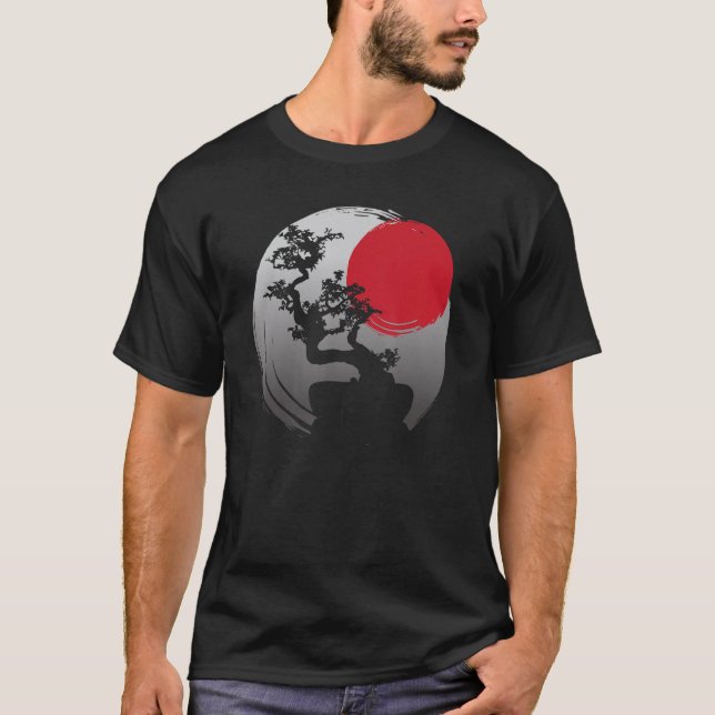 Japanese Spiritual Sunset Japan Zen Bonsai Tree T-Shirt (Front)