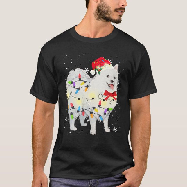 Japanese Spitz Dog Christmas Light Xmas Mom Dad Gi T-Shirt (Front)