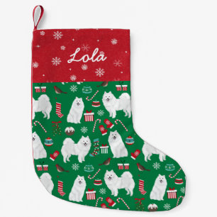 Japanese Spitz dog custom name Small Christmas Stocking
