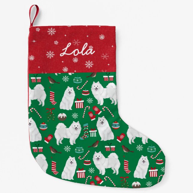 Japanese Spitz dog custom name Small Christmas Stocking (Front)