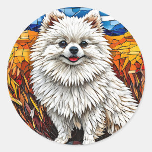 Japanese Spitz Dog Fluffy Elegance 🐾 Cute Winter  Classic Round Sticker