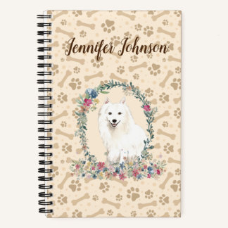 Japanese Spitz Dog Paw Print & Floral Cute Notebook