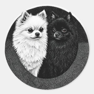 🐾 Japanese Spitz Dogs Black White Cute Pet Lover  Classic Round Sticker