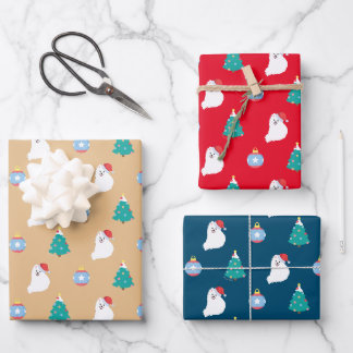 Japanese Spitz Dog's Cute Christmas Wrapping Paper Sheet