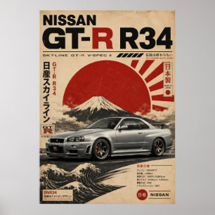 Japanese Sports Car Vintage Poster   Mount Fuji Wa