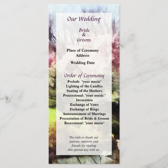 Japanese Spring Wedding Program Programme (Front)