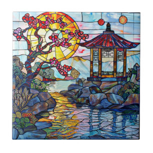 Japanese Stained Glass Art Ceramic Tile
