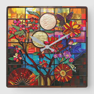 Japanese Stained Glass Art Wall Clock