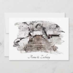 *~* Japanese Stairs Art + RSVP QR AR27 Wedding Invitation