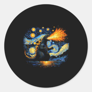 Japanese Starry Night Kaiju Funny Art Men Women Ki Classic Round Sticker