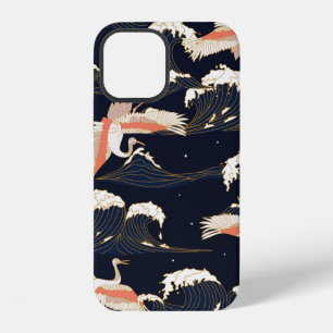 japanese storks in vintage style on green backgrou iPhone 12 case