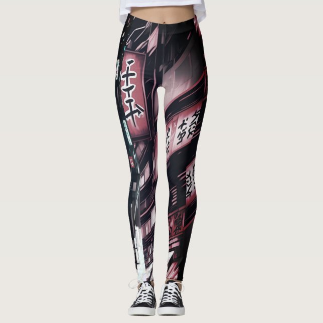 Japanese Street Cyberpunk Tokyo Streetwear Leggings (Front)
