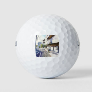 Japanese street - watercolor painting golf balls