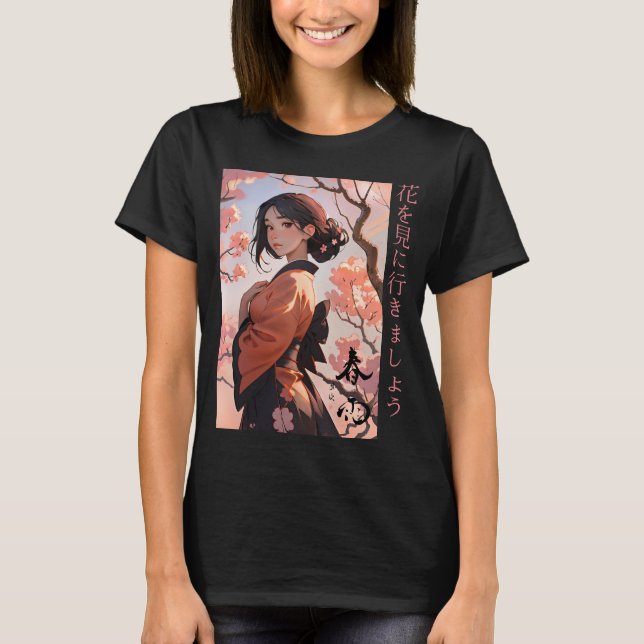  Japanese Style Animated Girl in Yukata T-Shirt (Front)