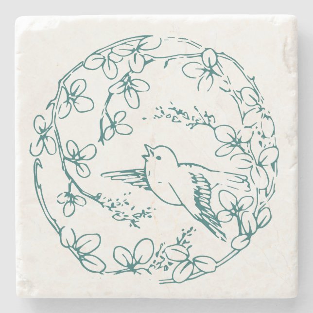 Japanese Style Bird Stone Coaster (Front)