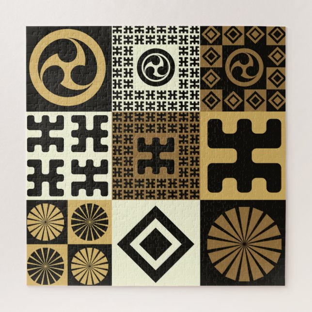 Japanese style, black gold seamless patterns. jigsaw puzzle (Vertical)