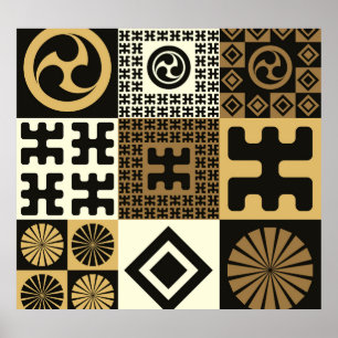 Japanese style, black gold seamless patterns. poster