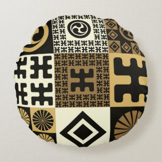 Japanese style, black gold seamless patterns. round cushion