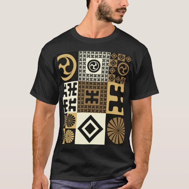 Japanese style, black gold seamless patterns. T-Shirt (Front)