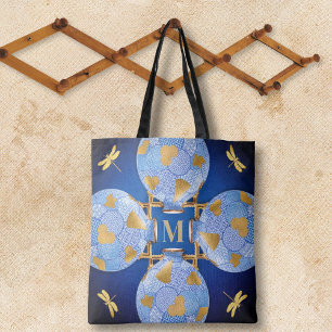 Japanese-Style Blue And Gold Tote Bag