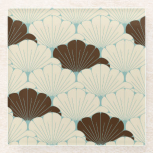 Japanese Style Blue Foliage Tile Glass Coaster