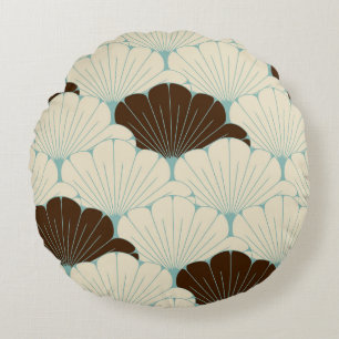 Japanese Style Blue Foliage Tile Round Cushion