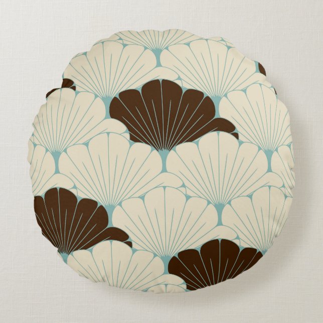 Japanese Style Blue Foliage Tile Round Cushion (Front)