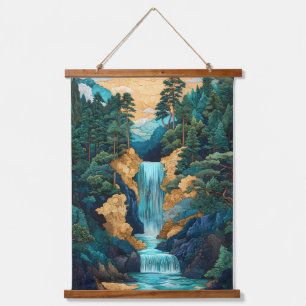 Japanese Style Cascading Green Waterfall Hanging Tapestry