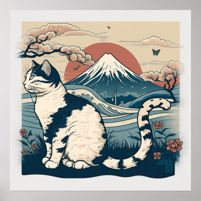 Japanese Style Cat Art Poster for Cat Lovers (Front)