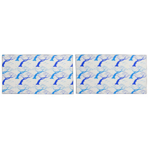 Japanese style cherry tree pattern in blue pillowcase