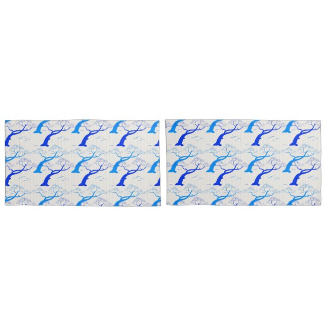 Japanese style cherry tree pattern in blue pillowcase (Back-Set)