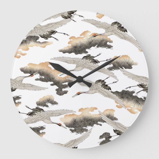 Japanese style crane: elegant design. large clock (Front)